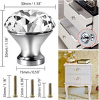 30mm Kitchen Cabinet Knobs Drawer Pull Handle Hardware, Crystal Clear Glass Round Diamond Shape Dresser Closet Bi-fold Door Bathroom Cupboard Desk Nightstand Furniture Decorative Drawer Knobs （12PCS）