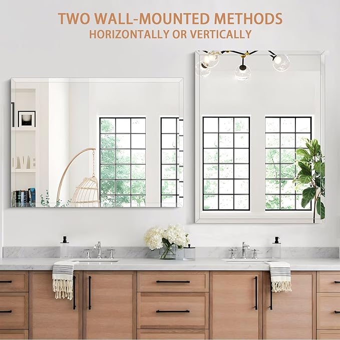 Frameless Mirror for Bathroom Vanity,30x24in Wall Mounted Mirrors for Over Sink Decorative Rectangular Frameless Mirror,With Polished Edge,Hangs Horizontally Or Vertically,Entryways,Room,Shatterproof