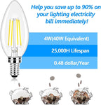LED Candle Bulbs 40W Equivalent, E12 Candelabra Light Bulbs 4W 470Lm Clear Edison LED Bulb, Daylight White 5000K B11 Classic Bright Filament Bulbs, Dimmable Decorative Bulb for Lamps, Pack of 10