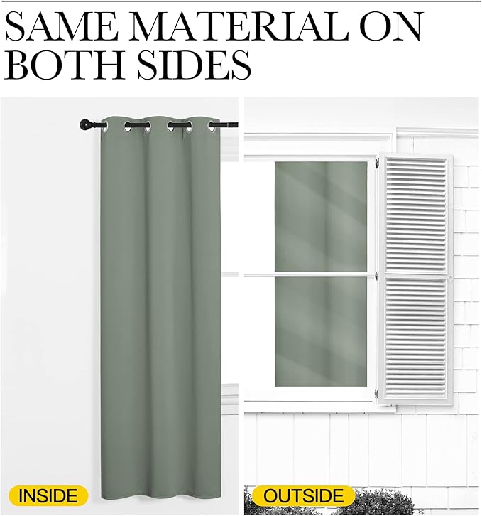 NICETOWN Bedroom Curtain Panels Blackout Draperies, Thermal Insulated Solid Grommet Blackout Curtains/Drapes (Greyish Green, 1 Pair, 34 by 72-inch)