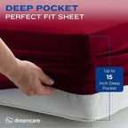 DREAMCARE Full Size Cooling Sheets - 4pcs Set - Soft & Long Lasting 100% Fine Brushed Polyester with Side Pocket - Burgundy