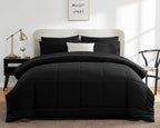 CozyLux Queen Comforter Set Black, 7 Pieces Bed in a Bag, Black Comforter Queen Size, All Season Bedding Sets with Stitch Quilted Comforter, Flat Sheet, Fitted Sheet, Pillowcases