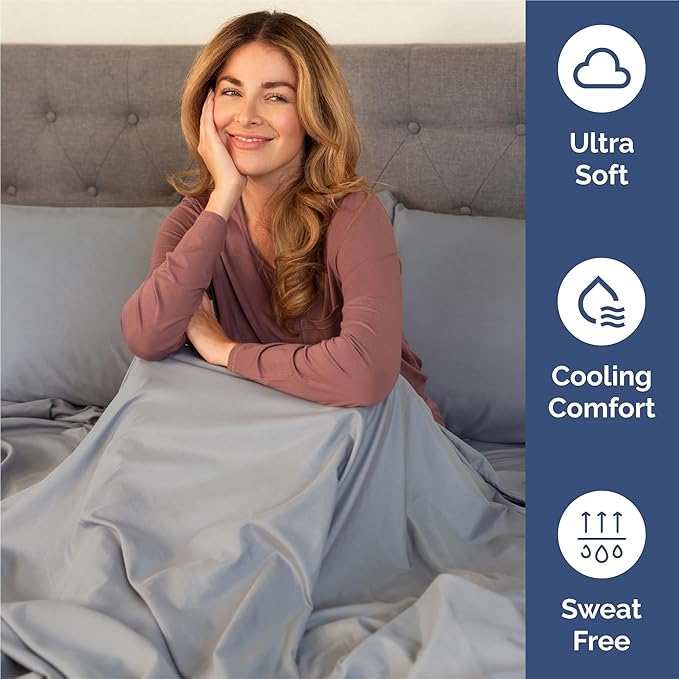 Split King Sheets Set 7 Piece - Includes 4 Pillowcases - Bed Sheets Split King - Soft Hotel Luxury Bedding - Cooling and Breathable - 1 Flat & 2 Fitted & 4 Pillowcases w/ Deep Pockets - Steel Blue