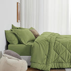 Love's cabin Full Comforter Set Olive Green, 7 Pieces Full Bed in a Bag, All Season Bedding Sets with 1 Comforter, 1 Flat Sheet, 1 Fitted Sheet, 2 Pillowcase and 2 Pillow Sham