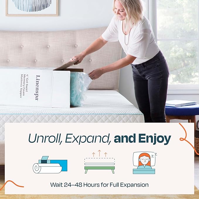 Linenspa 2 Inch Gel Swirl Memory Foam Mattress Topper – Cooling Gel Infused – Pressure Relieving Bed Topper - Mattress Pad – CertiPUR Certified - King Size