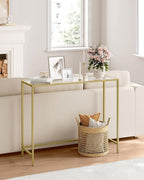 VASAGLE Entryway Table, Console Table, Tempered Glass Tabletop, Modern Sofa Table, Easy Assembly, with Adjustable Feet, for Living Room, Entryway, Pale Gold and Transparent ULGT132A01