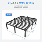 MAF 12 Inch King Metal Platform Bed Frame with Round Corner Legs, Mattress Slide Stopper, 3000 LBS Heavy Duty Steel Slats Support, No Box Spring Needed, Noise Free