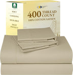 California Design Den King Size Sheets Set - Soft 400 Thread Count Sateen, Natural 100% Cotton Sheets with Deep Pockets, Breathable, Cooling and Durable Bedding Set - Beige (Golden Tone)