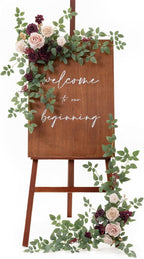 Ling's Moment 2pcs Wedding Flowers Garland Artificial Floral Swag Arch Decorations Rose Greenery Arrangements Marsala Blush Ceremony Reception Garden Easel Wall Entryway Outdoor board(NOT Include Sign