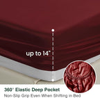 Love's cabin 4Piece California King Satin Bed Linen Set, Burgundy Silky Satin Sheets, Deep Pocket, Luxury Silk Feel, 1 Flat, 1 Fitted Sheet, 2 Pillow Cases