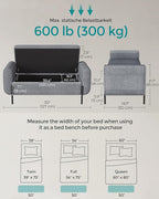 SONGMICS Storage Bench with Armrests, Ottoman for Living Room, Bedroom, Entryway, Steel Legs, Light Gray ULOM072G02