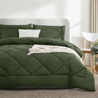 CozyLux Queen Comforter Set Olive Green - Bed in a Bag Queen Size 7 Pieces, Luxury Soft Bed Set for All Seasons, Bedding Set with Down Alternative Comforter, Sheets, Pillowcases & Shams