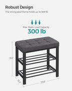 SONGMICS Shoe Bench, Storage Bench, Entryway Bench with Cushion, Shoe Shelf with Seat, Space-Saving, Modern Style, for Living Room, Bedroom, Hallway, Dark Gray and Ink Black ULBS576B33