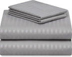 LuxClub 4 PC Full Size Sheet Set Bed Sheets, Breathable Luxury Deep Pockets Wrinkle Free Cooling Sheets Machine Washable Hotel Bedding (Full, Striped Light Grey)