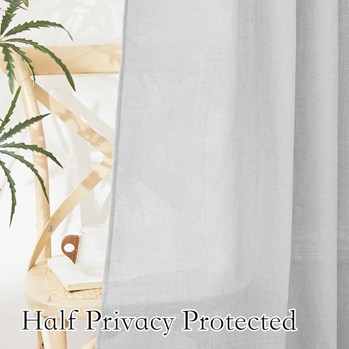 RYB HOME Semi Sheer Curtains 84 inches Long, Linen Texture Wave Fabric Privacy Sheer Window Curtains for Living Room Bedroom Dining, Dove Grey, Wide 52 x Long 84 inch per Panel, 2 Panels