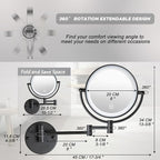 Brushed Brass Lighted Wall Mounted Mirror Magnifying 1×10×, 8-Inch Rechargeable Double Sided, Touch Dimmable Extended Arm 360 Rotation Cosmetic Mirror for Bathroom, Matt Black