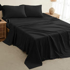 DREAMCARE California King Sheet Sets – 4 pcs Cooling Sheets – up to 21” Deep Cal King Sheets – Hotel Luxury Pillowcases – Superior Softness 100% Fine Microfiber with Side Pocket – Black