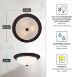 DESIGNERS FOUNTAIN Reedley 3-Lights Flush Mount Ceiling Light, 15 Inch Lighting Fixture for Kitchen, Bedroom, Bathroom, and Hallway, Oil Rubbed Bronze with Etched Glass, 1257L-ORB-W