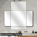 36" x 48"Bathroom Mirror, Matte Black Wall Mirror with Metal Frame, Decorative Rectangular Vanity Mirror for Bedroom Bathroom Living Room Entryway (Horizontal/Vertical)