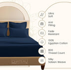 100% Egyptian Cotton Sheets For King Size Bed, 800 Thread Count Deep Pocket King Sheet Set, Elasticated Sheet & Pillowcase Sets, No Pill & Shrink, Soft & Comfy Naturally Cool & Breathable- Dark Denim