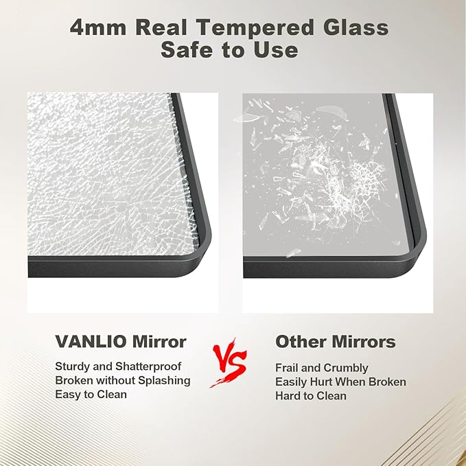 32x36 Inch Black Framed Bathroom Mirror for Wall, Matte Black Metal Frame Vanity Mirror, Rounded Corner Rectangle Bathroom Mirror, Anti-Rust, Shatterproof (Horizontal/Vertical)