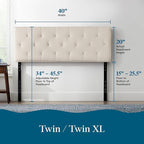 Lucid Mid-Rise Upholstered Headboard - Diamond Tufted - Padded Polyester - Adjustable Height from 34” to 46” - Easy Assembly - Bed Frame or Wall Mount - Sturdy - Pearl - Twin / Twin XL Size