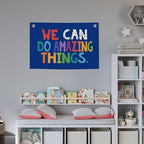We Can Do Amazing Things Kids Banner Canvas, Classroom Blue Toddler Room Decor, Inspirational Hanging Flag Sign, Nursery Wall Tapestry Art for Playroom School Counseling Office Boy 20x30in