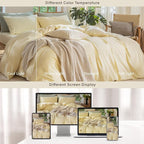 MooMee Bedding Duvet Cover Set 100% Washed Cotton Linen Like Textured Breathable Durable Soft Comfy (Heathered Butter Yellow, King 104"x90")
