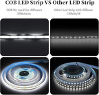iNextStation COB LED Strip Light White 6000k 16.4FT 5M DC12V CRI 93+ Dimmable Flexible LED Tape Lights for Bedroom, Kitchen, TV Backlight, Cupboard, Wardrobe, Home Lighting Decor