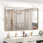 48x30 Inch Gold Bathroom Mirror for Wall, Brushed Brass Metal Framed Gold Vanity Mirror, Rounded Rectangle Golden Mirror, Shatterproof, Anti-Rust (Horizontal/Vertical)