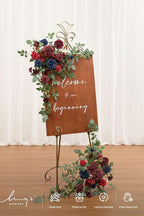 Ling's moment 2pcs Wedding Flowers Garland Artificial Floral Swag Arch Decorations Greenery Arrangements Burgundy & Navy Blue Ceremony Reception Garden Easel Wall Entryway Outdoor NOT Include Sign