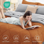 HEVUMYI Twin Comforter Set - 5-Piece All Season Bed in a Bag Twin, Ultra Soft Bedding Set with Comforter, Flat Sheet, Fitted Sheet, Pillowcases, Pillow Shams, Orange & Light Grey