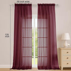 OWENIE Burgundy Sheer Curtains 120 Inches Long 2 Panels Set, Airy Lightweight Sheer Burgundy Curtains for Living Room Bedroom, Farmhouse Filmy Rod Pocket Drapes, 2 Pcs, Each 59" Wx120 L Inch