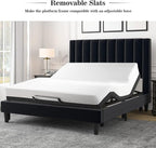 Allewie Queen Bed Frame/Velvet Upholstered Bed Frame with Vertical Channel Tufted Headboard/Strong Wooden Slats/Platform Bed Frame/Mattress Foundation/Box Spring Optional/Easy Assembly/Black