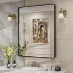 30x36 Black Matte Bathroom Mirror, Rectangle Framed Vanity Mirror for Wall, Rounded Corner, Anti-Rust, Shatterproof (Horizontally/Vertically)