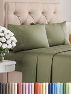 Twin XL 4 Piece Sheet Set - Comfy Breathable & Cooling - Ultra Soft Hotel Luxury Bedding Set w/ 8-16 Inch Deep Pockets - 1 Flat & 1 Fitted Sheet & 2 Pillowcases - Wrinkle Free & Easy Care - Sage Green