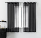 DUALIFE Black Sheer Curtains 45 Inch Length for Basement Windows Set of 2 Panels Grommet Semi Translucent Short Curtains for Small Windows Kitchen Bedroom Bathroom 52x45 Inches Long