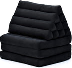 Leewadee 3-Fold Mat with Triangle Cushion – Comfortable TV Pillow, Foldable Mattress with Cushion Made of Eco-Friendly Kapok, 67 x 21 inches, Black