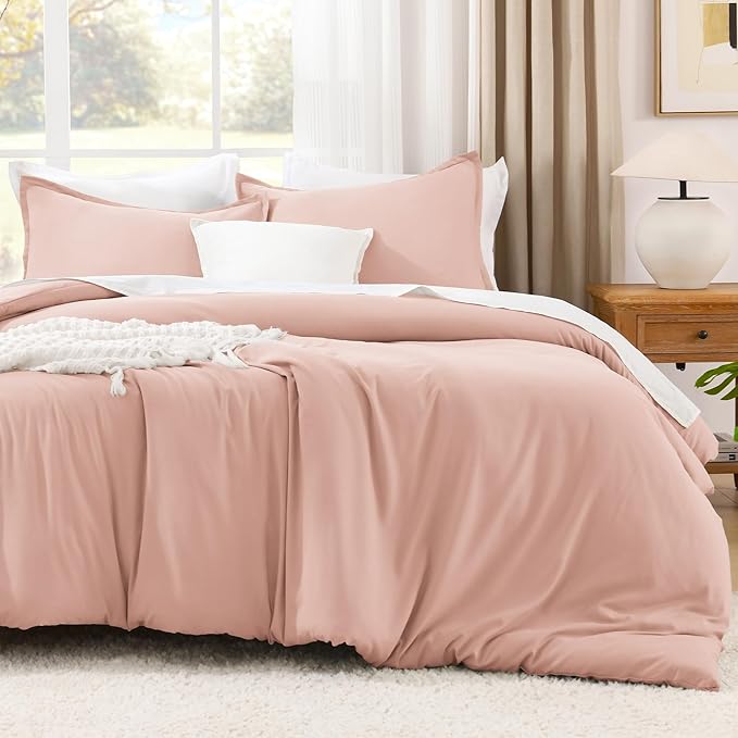 Litanika Blush Pink Comforter California King Size, 3 Pieces Cal King Lightweight Solid Bedding Comforter Set, All Season Fluffy Bed Set (104x96In Comforter & 2 Pillowcases)