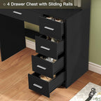 Quimoo Makeup Vanity Desk with Mirror & Lights, Vanity Desk with 5 Drawers & Storage Shelves, Vanity Table, 3 Color Modes & Adjustable Brightness Dressing Table, Bedroom, Black