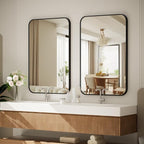 BEAUTYPEAK 26" x 38" Rectangular Aluminum Alloy Frame Wall Mounted Bathroom Mirror with Rounded Corners, Black