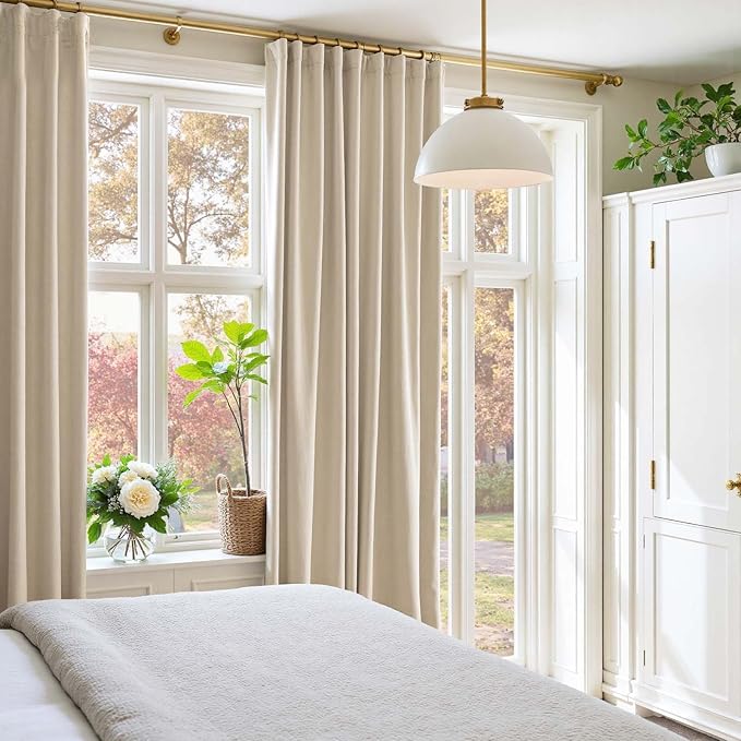 Lazzzy Velvet Blackout Curtains Thermal Insulated Room Window Drapes Super Soft Luxury Curtains for Living Room Bedroom Rod Pocket 2 Panels, Beige, 52" W x 120" L