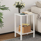 End Table, Side Table, Set of 2, Nightstands with 2-Tier Storage Shelves, Sofa Tables for Small Space, Coach Table for Living Room Bedroom, White UTBT101W2