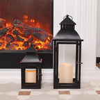 DECORKEY LED Lanterns Decorative Outdoor&Indoor, Set of 2 (17’’&11’’) Large Black Metal Lantern Decor with bronze brush, Candle Holder for Porch, Patio, Garden, Balcony, Wedding Decorations (No Glass)