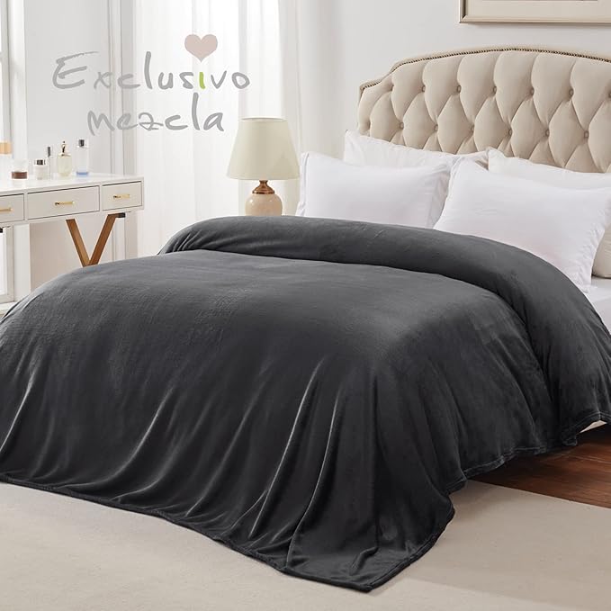 Exclusivo Mezcla Fleece Blanket Twin Size for Bed, Super Soft and Warm, All Season Use, Cozy, Plush, Lightweight, 90x66 Inches, Dark Grey