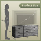 Huuger 9 Drawer Dresser for Bedroom, 47 Inch Dresser TV Stand for 50, 55 Inch TV, Entertainment Center with Drawers, Fabric Drawer with Storage, Closet, Grey