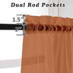 OVZME Orange Sheer Curtains 36 inches Long, Short Kitchen Window Treatment Solid Sheers Cafe Curtains Bathroom Voile Half Window Panels, Rod Pocket, 42" Wx36 L