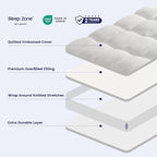 SLEEP ZONE Queen Mattress Protector, Deep Pocket Mattress Pad Cover, Thick Fitted Mattress Topper for Back Pain, Hotel Quality (White, Queen)