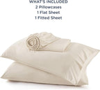 Bedsure Full Size Bed Sheets, Cooling Sheets, Rayon Derived from Bamboo, Breathable & Soft, Deep Pocket Up to 16 Inches, Hotel Luxury Silky Bedding for Hot Sleepers, Light Beige
