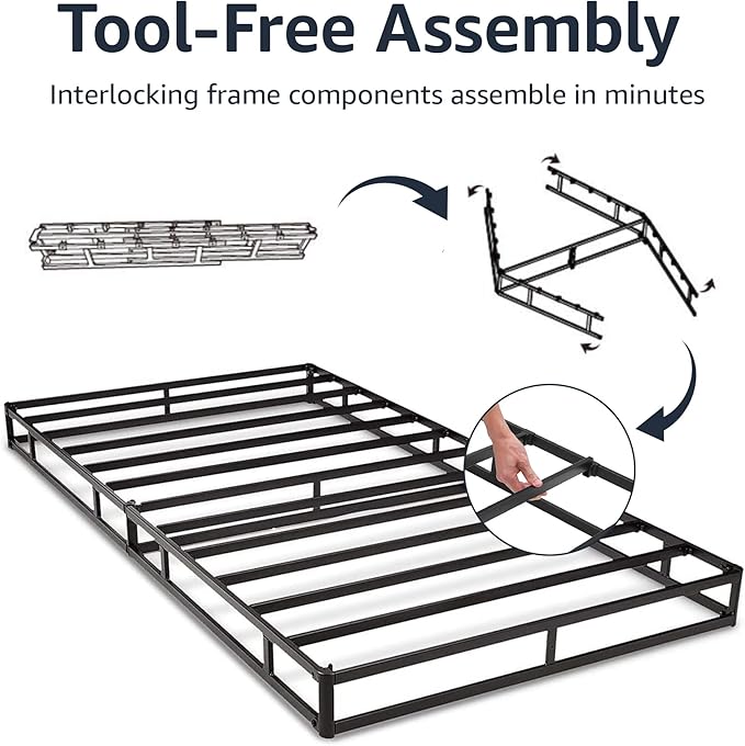 Amazon Basics Smart Box Spring Bed Base, 9-Inch Height Mattress Foundation, Tool-Free Easy Assembly, Twin, 74"L x 38"W x 9"H, White